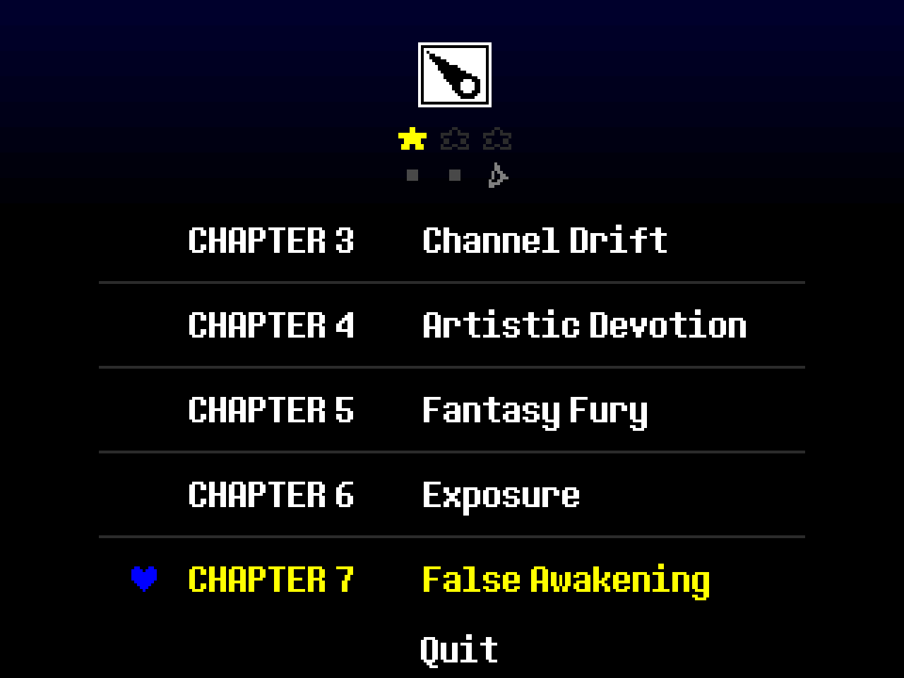 A chapter continue screen, telling you you've unlocked CANDLEHOLDER. There are two options: one that says 'Play Chapter 8', and the other: 'Chapter Select'.